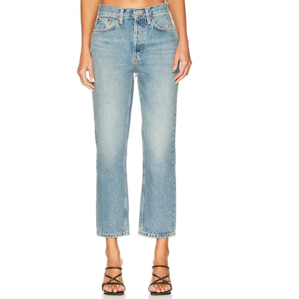 RE/DONE Women's 70s Ultra High Rise Stove Pipe Ankle Denim Jeans Sz 24 Blue NWT
